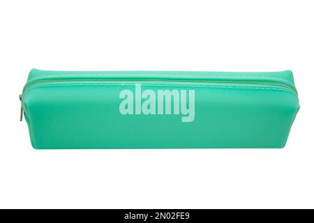 Green pencil pen case container isolated on the white background Stock Photo