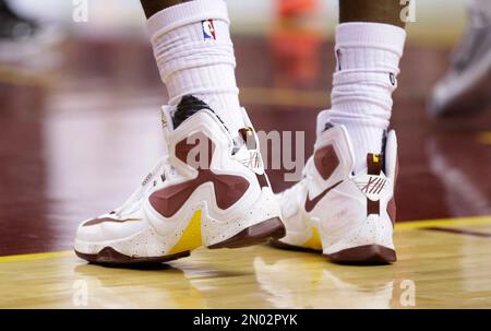 Cleveland Cavaliers LeBron James shoes are shown in the second half of an NBA basketball game between the Detroit Pistons and the Cleveland Cavaliers Monday Feb. 22 2016 in Cleveland. AP Photo Tony