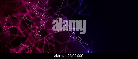 Abstract geometric data block chain with triangular cells connecting dots background in blue and purple. Stock Photo