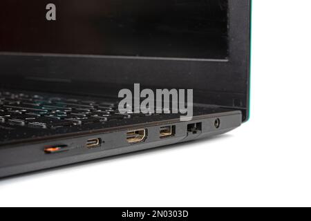 Laptop pc ports usb isolated device connection Stock Photo