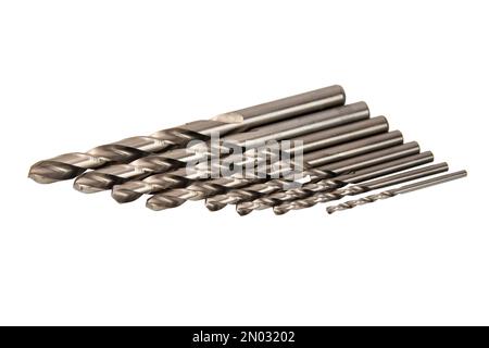 Many bits for drill metal isolated on the white background Stock Photo
