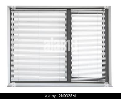 Modern plastic window with dark grey frame on white background Stock Photo