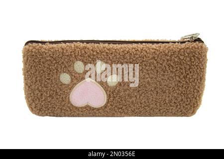 Fluffy pencil pen case container isolated on the white background Stock Photo
