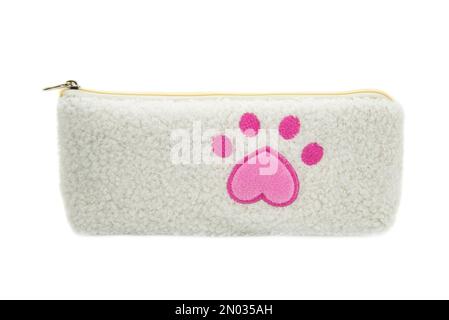 Fluffy pencil pen case container isolated on the white background Stock Photo