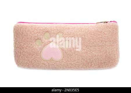 Fluffy pencil pen case container isolated on the white background Stock Photo