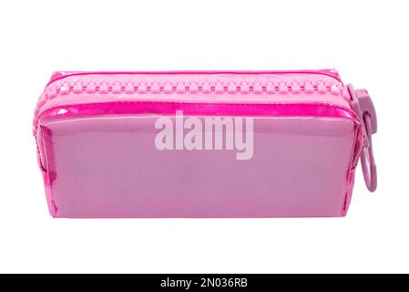 Pink pencil pen case container isolated on the white background Stock Photo