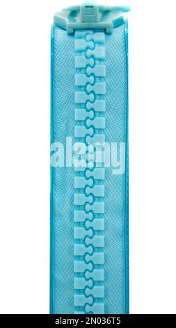 Blue zipper plastic fabric macro for cloth industry Stock Photo