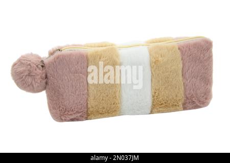 Fluffy pencil pen case container isolated on the white background Stock Photo