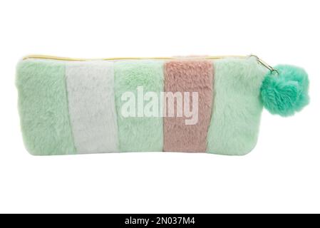 Fluffy pencil pen case container isolated on the white background Stock Photo