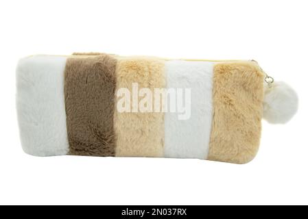 Fluffy pencil pen case container isolated on the white background Stock Photo