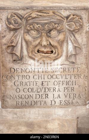 Postbox for Denunciation or Lion's Mouth or Mouth of Truth (translation is 'Secret denunciations against anyone who will conceal favors and services o