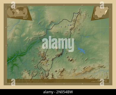 Adamawa, state of Nigeria. Colored elevation map with lakes and rivers ...