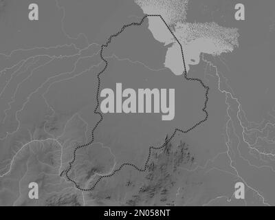 Borno, state of Nigeria. Grayscale elevation map with lakes and rivers Stock Photo