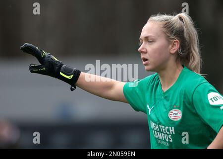 EINDHOVEN - PSV V1 goalkeeper Lisan Alkemade during the Dutch Eredivisie women's match between PSV and Ajax at PSV Campus De Herdgang on February 5, 2023 in Eindhoven, Netherlands. AP | Dutch Height | Jeroen Putmans Stock Photo