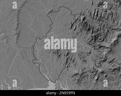 Cross River, state of Nigeria. Bilevel elevation map with lakes and rivers Stock Photo