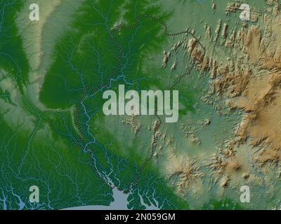 Cross River, state of Nigeria. Colored elevation map with lakes and rivers Stock Photo