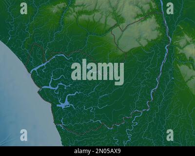 Delta, state of Nigeria. Colored elevation map with lakes and rivers Stock Photo