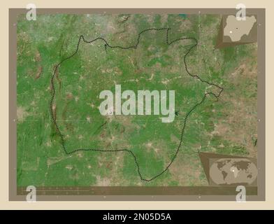 Ekiti, state of Nigeria. High resolution satellite map. Corner auxiliary location maps Stock Photo