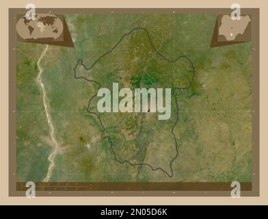 Enugu, state of Nigeria. Low resolution satellite map. Corner auxiliary location maps Stock Photo