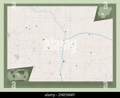 Kogi, state of Nigeria. Open Street Map. Locations of major cities of the region. Corner auxiliary location maps Stock Photo