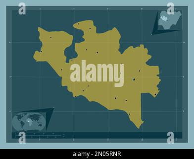 Niger, state of Nigeria. Solid color shape. Locations of major cities of the region. Corner auxiliary location maps Stock Photo