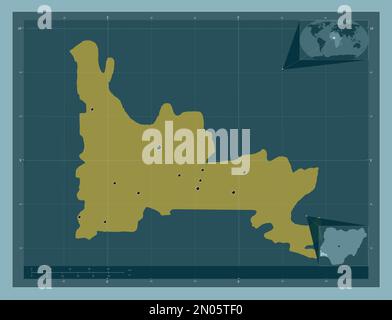 Shape of Ogun, state of Nigeria, and its capital. Distance scale ...