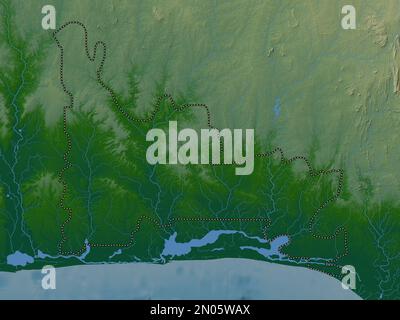 Shape of Ogun, state of Nigeria, and its capital. Distance scale ...