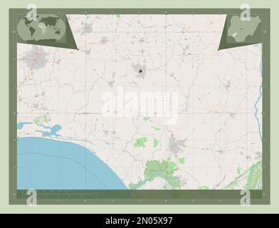 Ondo, state of Nigeria. Open Street Map. Corner auxiliary location maps Stock Photo