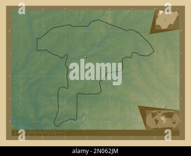 Sokoto, state of Nigeria. Colored elevation map with lakes and rivers. Corner auxiliary location maps Stock Photo