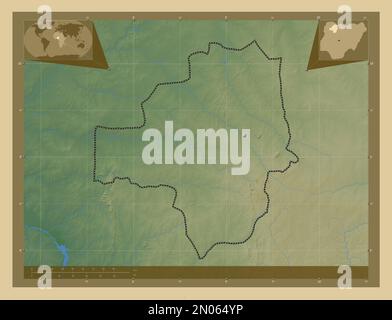 Zamfara, state of Nigeria. Colored elevation map with lakes and rivers. Corner auxiliary location maps Stock Photo