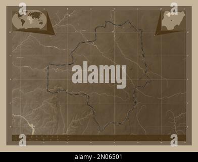 Zamfara, state of Nigeria. Elevation map colored in sepia tones with lakes and rivers. Corner auxiliary location maps Stock Photo