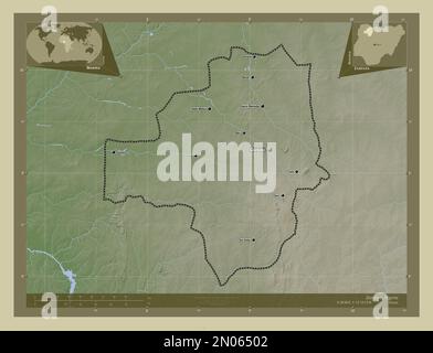 Zamfara, state of Nigeria. Elevation map colored in wiki style with lakes and rivers. Locations and names of major cities of the region. Corner auxili Stock Photo