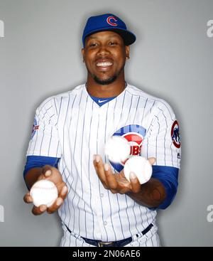 Chicago Cubs reliever Pedro Strop gestures after finishing the sixth inning  against the Cleveland Indians in game 1 of the World Series at Progressive  Field in Cleveland, Ohio on October 25, 2016.