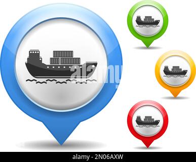 Map marker with icon of a transport barge, vector eps10 illustration Stock Vector