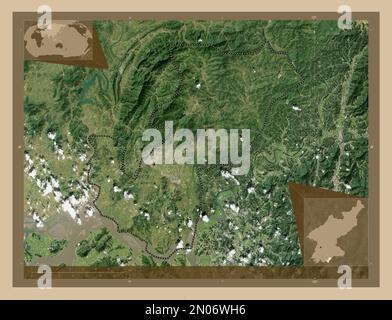 Kaesong, special administrative region of North Korea. Low resolution satellite map. Corner auxiliary location maps Stock Photo