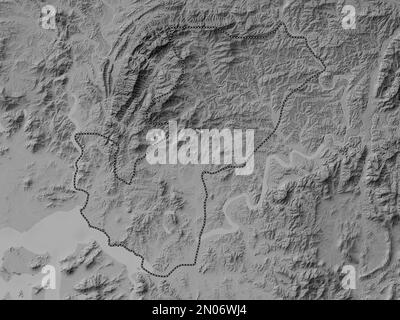 Kaesong, special administrative region of North Korea. Grayscale elevation map with lakes and rivers Stock Photo