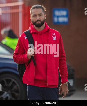 Nottingham, UK. 05th Feb, 2023. New signing Felipe #38 of Nottingham Forest arrives before the Premier League match Nottingham Forest vs Leeds United at City Ground, Nottingham, United Kingdom, 5th February 2023 (Photo by Ritchie Sumpter/News Images) in Nottingham, United Kingdom on 2/5/2023. (Photo by Ritchie Sumpter/News Images/Sipa USA) Credit: Sipa USA/Alamy Live News Stock Photo