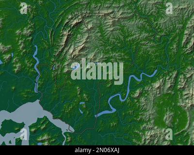 Kaesong, special administrative region of North Korea. Colored elevation map with lakes and rivers Stock Photo