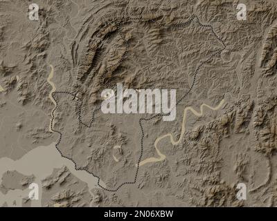 Kaesong, special administrative region of North Korea. Elevation map colored in sepia tones with lakes and rivers Stock Photo