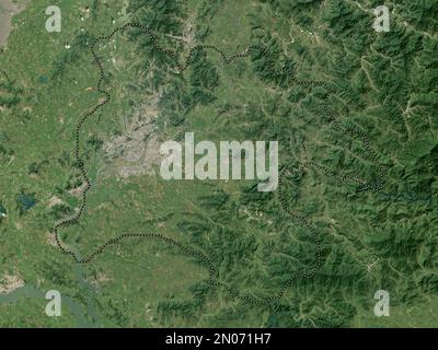 P'yongyang, special city of North Korea. Low resolution satellite map Stock Photo