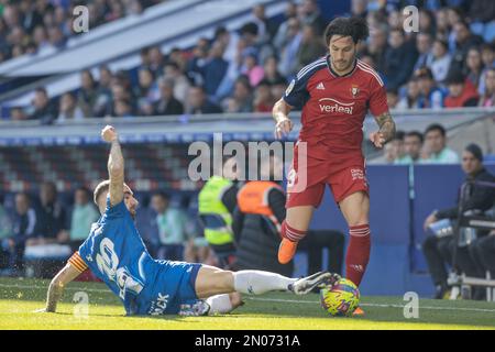 Juan Cruz of CA Osasuna during the Liga match between RCD Espanyol and CA Osasuna at RCDE Stadium in Cornella, Spain. Stock Photo