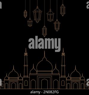 the outline design of the hangers and the beautiful mosque of the muslim ramadan concept with a white background vector design Stock Vector