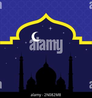 ramadan greeting card with mosque silhouette at night vector design Stock Vector