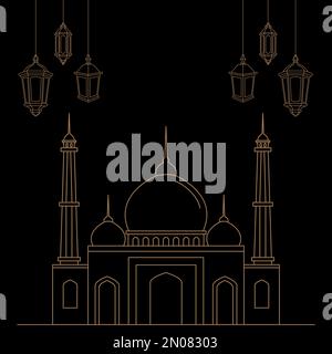 vector design of a lantern and an outline mosque with a white background Stock Vector