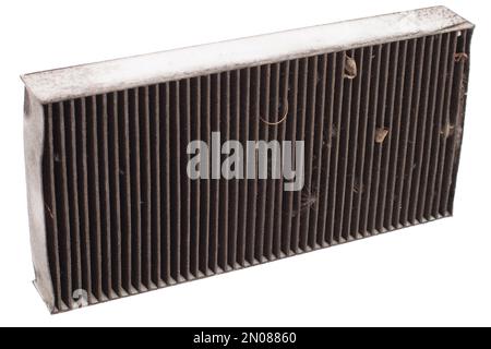 A dirty car air filter, isolated on white. Stock Photo