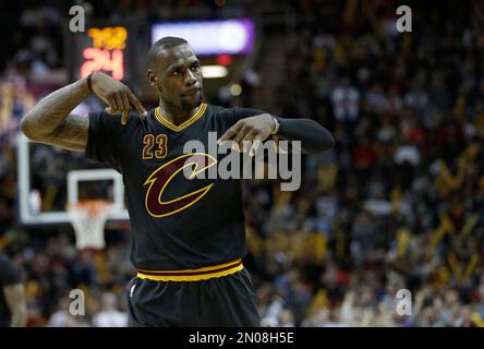 NO FILM, NO VIDEO, NO TV, NO DOCUMENTARY - The Cleveland Cavaliers' LeBron  James reacts after he hit a key basket late in in a 98-89 win against the  Orlando Magic at