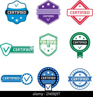Certified product and partner of label and badge of collection. Vector illustration. Business partner certificate, guaranteee product, stamp of check Stock Vector