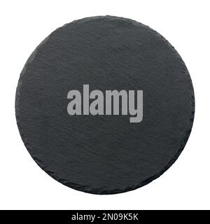 Top view of black slate round stone isolated on white background. Stock Photo