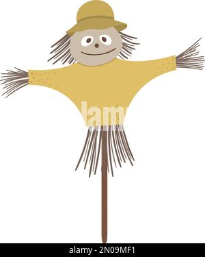 Vector scarecrow isolated on white background. Flat spring garden bugaboo illustration. Gardening equipment icon. Stock Vector