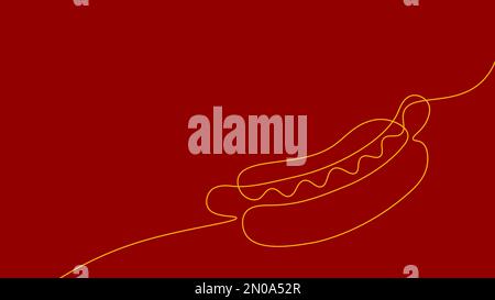 One line continuous hot dog fast food symbol concept. Silhouette of buns with sausage and mustard unhealthy snack. Digital white single line sketch Stock Vector